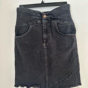 Black Denim Skirt with Cinched Waistband